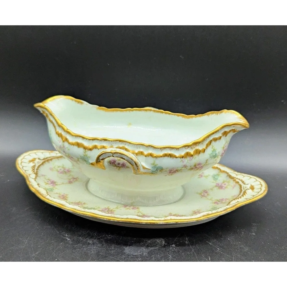 Antique Haviland Limoges Schleiger 844 Gravy Sauce Boat W Attached Underplate 9